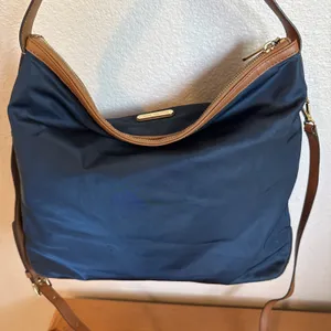 Michael Kors Kempton Tote Navy Nylon & Brown Trim Gold Tone Hardware Accents thumbnail 4