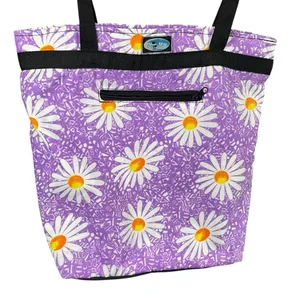 BLUE‎ SKY Cottagecore Boho Lavender Daisy Print Zip Closure Tote Bag thumbnail 2
