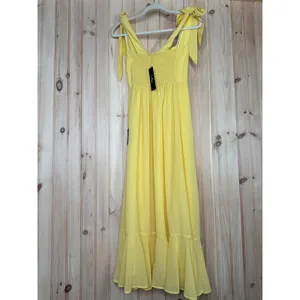 NWT Lulus Summer Invite Yellow Tie-Strap Tiered Midi Dress Ruffled Gala Size M thumbnail 6