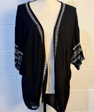 Chloe & Katie Black Embroidered Kimono Coverup thumbnail 1
