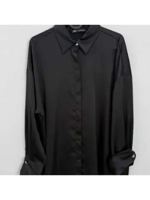 Zara Black satin blouse with french cuffs thumbnail 3