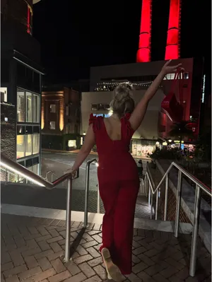 Red Ruffle Sleeve Jumpsuit  thumbnail 3