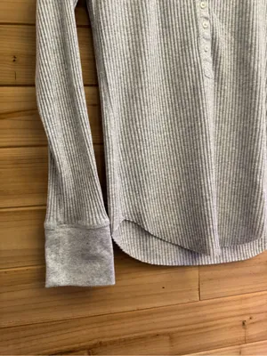Aerie Large Ribbed Essential Henley Layering Long Sleeve Raw Edge Hem Shirt thumbnail 3