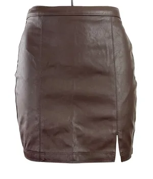 NEW Abercrombie & Fitch Brown Faux Leather Vegan Slit Pencil Mini Skirt Size XS thumbnail 1
