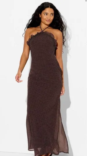 Brown Polka Dot Maxi Dress thumbnail 1