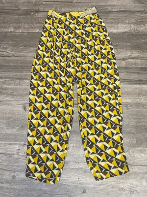 ZARA Women’s S Geometric Print Straight Leg Pants Yellow Brown Retro thumbnail 3