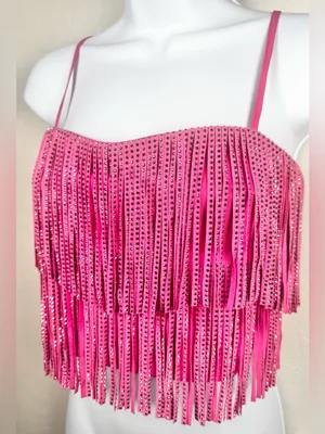 Nylon Apparel Pink Fringe Crop Top Size Medium thumbnail 6