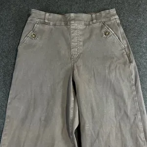 Spanx Stretch Twill Wide Leg Crop Pants Taupe Brown High Rise Button Detail M thumbnail 7