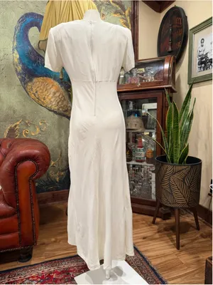 VTG Jay Jacobs Cream Maxi Dress 7/8 Textured Crinkle Minimalist Wedding Bridal thumbnail 6