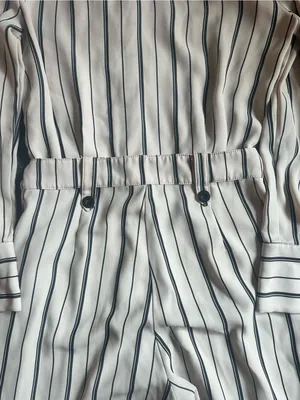 Astrid Black Label Cream and Black Stripped Jumpsuit Size Small thumbnail 10