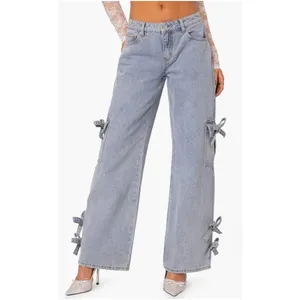 EDIKTED Low Rise Wide Leg Jeans Size Large‎ Bows 4 Days NEW thumbnail 3