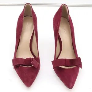 Ann Taylor Pumps Womens 9 Bow Pointed Toe Burgundy Suede Stiletto Good thumbnail 4