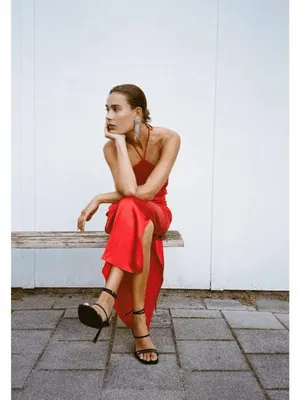 Zara Red Satin Halter Maxi Dress thumbnail 4