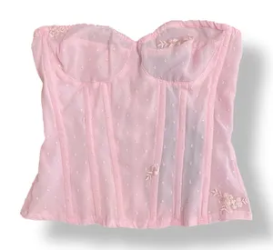 PrettyLittleThing NWT Pink Dobby Mesh‎ Floral Embroidered Corset Size 2 thumbnail 1