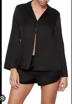 Skims Open Neck Stretch Silk Pajama Top Size XS Soot thumbnail 12