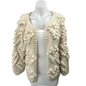Chicwish Knit Your Love Ivory Heart Shape Pompoms Chunky Knit Cardigan Sweater S thumbnail 2