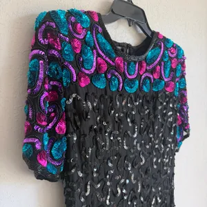 Vintage Stenay Black 100% Silk Heavily Beaded Sequins Dress Womens 4 Formal thumbnail 3