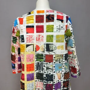 Handmade Tunic Top Bold Print Women Pockets Colorful Busy Pattern Funky Casual‎ thumbnail 6