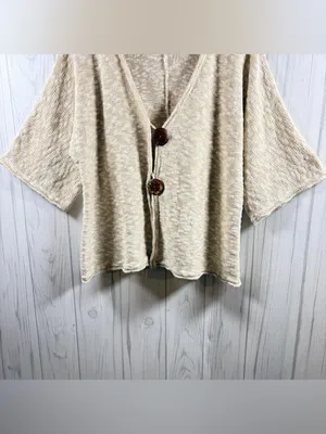 JM COLLECTION Oversized Beige Marled Knit Cardigan 1/2 Sleeve Boho Metallic, XL thumbnail 3