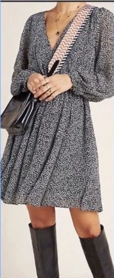 Maeve Anthropologie Dress Women Black White Leopard Print‎ Mini V-Neck Excellent thumbnail 1