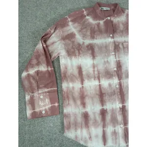 Zara Oversized XS Top Pink‎ White Tie Dye Button Down Long Sleeve Frayed Hem thumbnail 10
