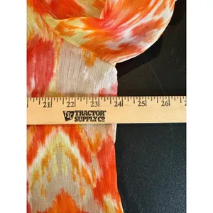 Chicos 3 US XL Womens Blouse Orange Ikat Sequin Neck Front Tie Long‎ Sleeve Top thumbnail 4