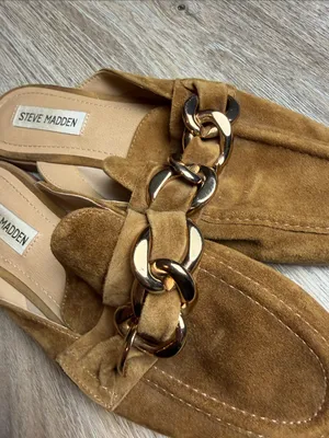 Steve Madden Cassady Tan Suede Chain-Accent Mules Size 8.5 M thumbnail 2