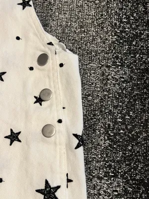 Womens small Storia White denim black star print pinafore/overall dress thumbnail 5
