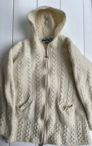 Aran Crafts Ireland 100% Wool Zip Up Chunk Knit, Size M thumbnail 1