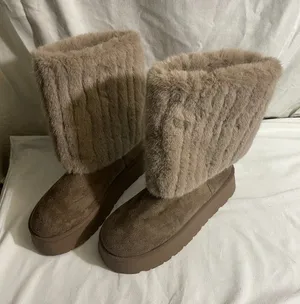 Women's Faux Fur Platform Winter Boots Brown Mid Calf Cozy Lined Size 38 thumbnail 1