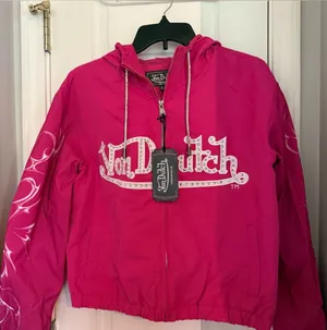 Von Dutch women’s Hot Pink Hooded Zip windbreaker Jacket with Logo med thumbnail 1