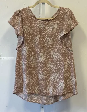 Gilli Womens Tan White Speckled Tie Back Flutter Sleeve Blouse AT1083 Size Large thumbnail 1