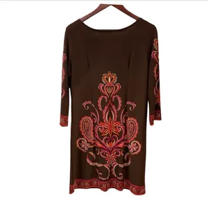 Anthropologie Boho Brown Red Printed Paisley Dress Lightweight L Fall thumbnail 4