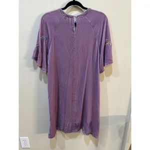 Johnny Was Velvet Flutter Sleeve Raglan Karime Embroidered‎ Dress Lavender thumbnail 3