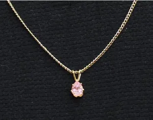 NEW Teardrop Minimalist Pendant Necklace Gold / Pink 17" thumbnail 1