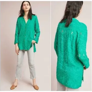 Anthropologie Akemi + Kin Abacos Green Eyelet‎ Tunic Blouse Top Medium OB762780 thumbnail 2