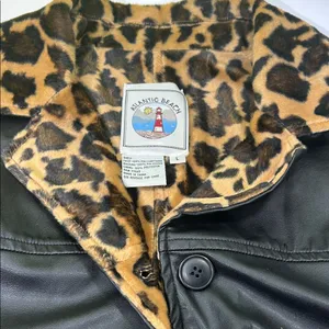 Leopard Print Lined Black Bomber Jacket Size L thumbnail 5
