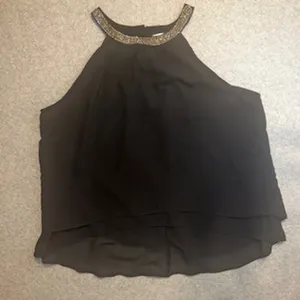 A'GACI Womens Black Rhinestone Halter Neck Layered High Low Blouse Top Size L thumbnail 3