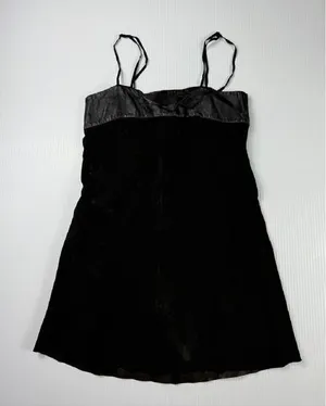 VEDA Black Suede Leather Trim Mini Dress Party Cocktail Women's P‎ thumbnail 1