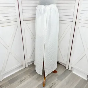 Free People Textured Cotton Side Slit Maxi Skirt White Large Pockets Drawstring‎ thumbnail 2