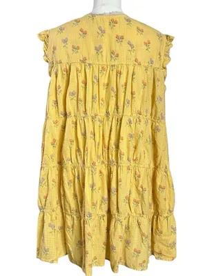 Free People Bohemian Prairie Sundown Mini Dress Tunic Top Sunshine Combo Large thumbnail 7