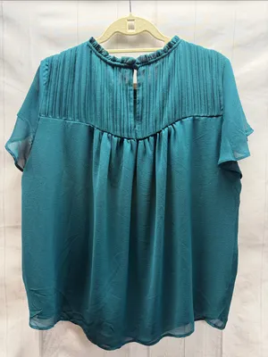 Torrid NWT Deep Teal Chiffon Smocked Pin Tuck Flutter Short Sleeve Blouse Top thumbnail 5