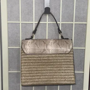 Dune London Embossed Snake‎ Print Designer Lux Crossbody Gold Straw Wicker Purse thumbnail 2