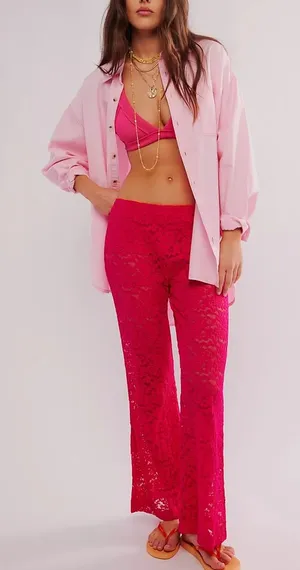 NWOT Free People All Day Lace Flare‎ Pants by Intimately stretch lace wide leg thumbnail 1