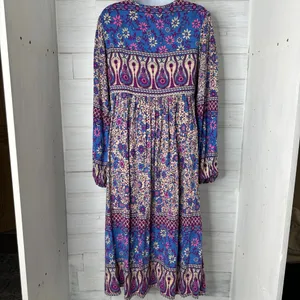 Womens Long Sleeve Floral Print Retro V Neck Tassel Midi Dress Size Medium 8/10 thumbnail 4