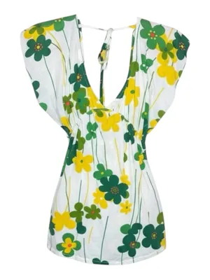 Y2K: Yag Couture ✿ Trendy Spring Floral Print Babydoll Tunic Top ✿ White ✿ Large thumbnail 2