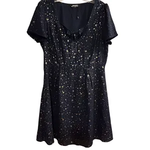 Allegra K Women's Star Print A-Line Short Dress Blue Gold‎ Stars Size M thumbnail 2