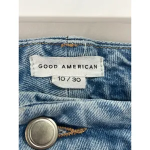 Good American Flare Jeans Women 10/30 Light Wash Distressed Raw Hem High Rise‎ thumbnail 10
