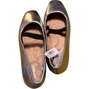Old Navy Women's Mary Jane Low Heel Ballet Silver Loafers with Black Strap Sz 7 thumbnail 2