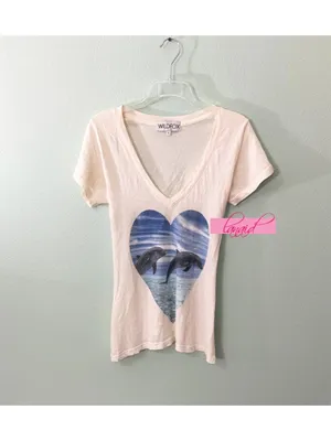 Wildfox Hippie V-Neck Save A Dolphin Heart Porpoise Animals A-Line Short Sleeve thumbnail 3
